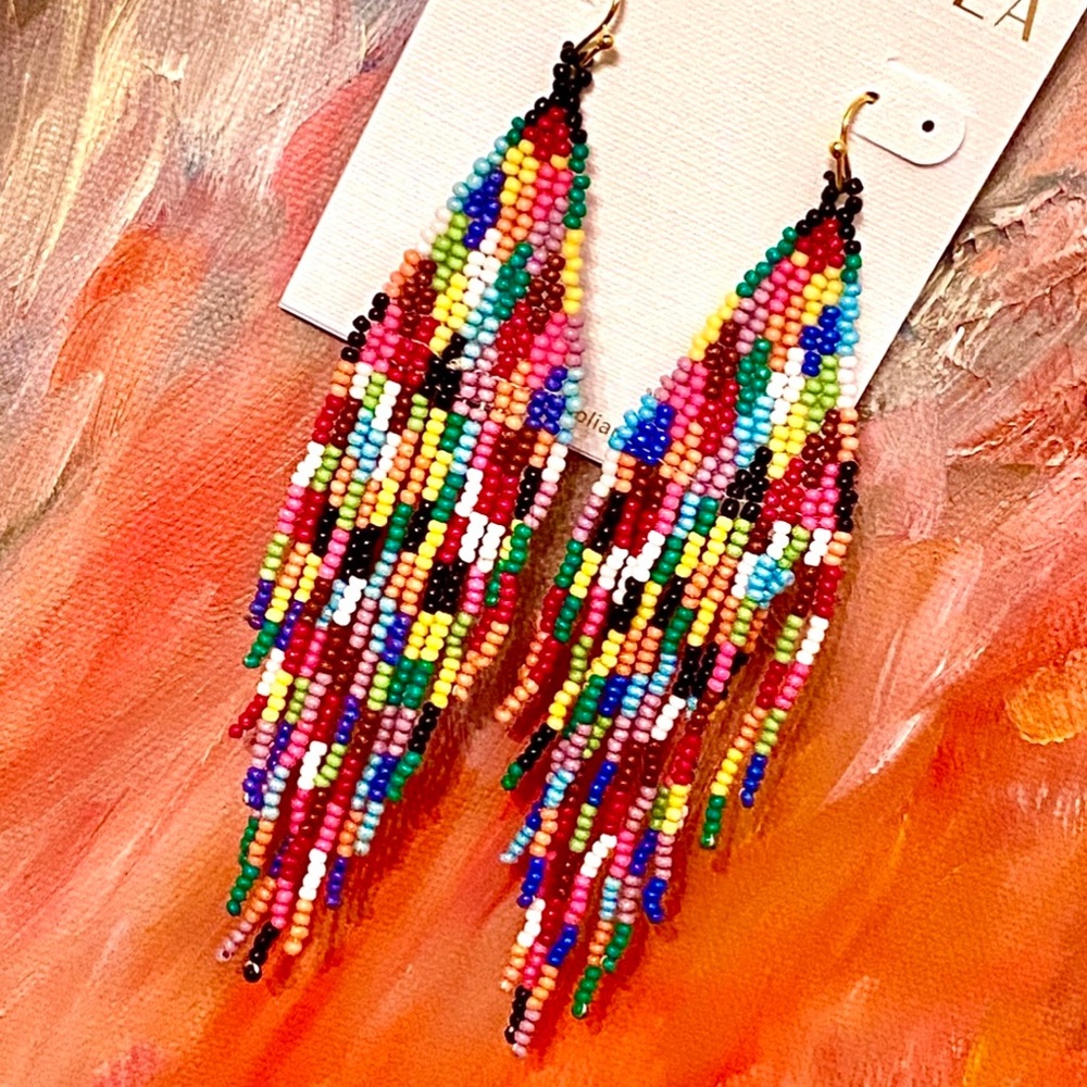 NWT Neiman Marcus/Panacea Rainbow Fringe Chandeliers - Picture 2 of 13